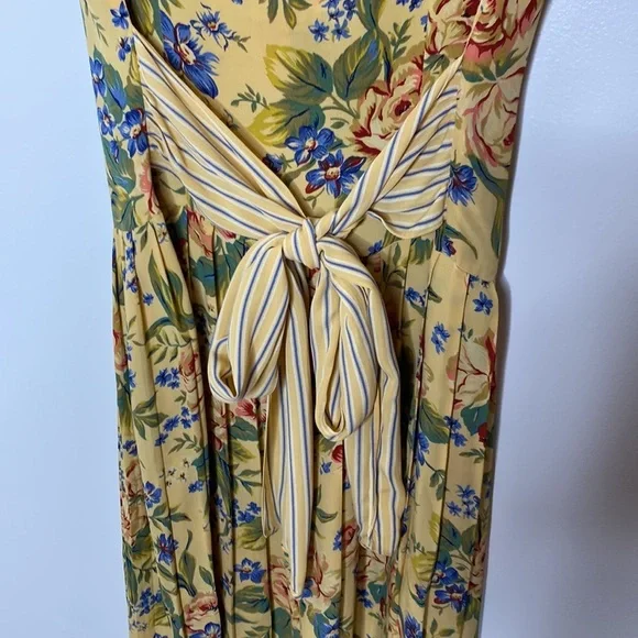 Vintage Y2K Donna Ricci Floral Midi Dress With Bow Tie Back & Pleated Skirt M - Picture 10 of 14